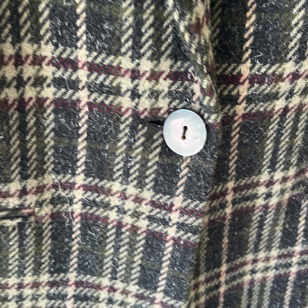 Sag Harbor Vintage Blazer Gray Beige Maroon Plaid Sz. 12 Faux Pockets Wool Blend - Picture 4 of 9